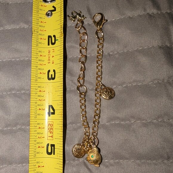 $1 with Bundle ~ Chain Charm Bracelet with Green Rhinestone Eyed Cat Head 4461 - Picture 6 of 6